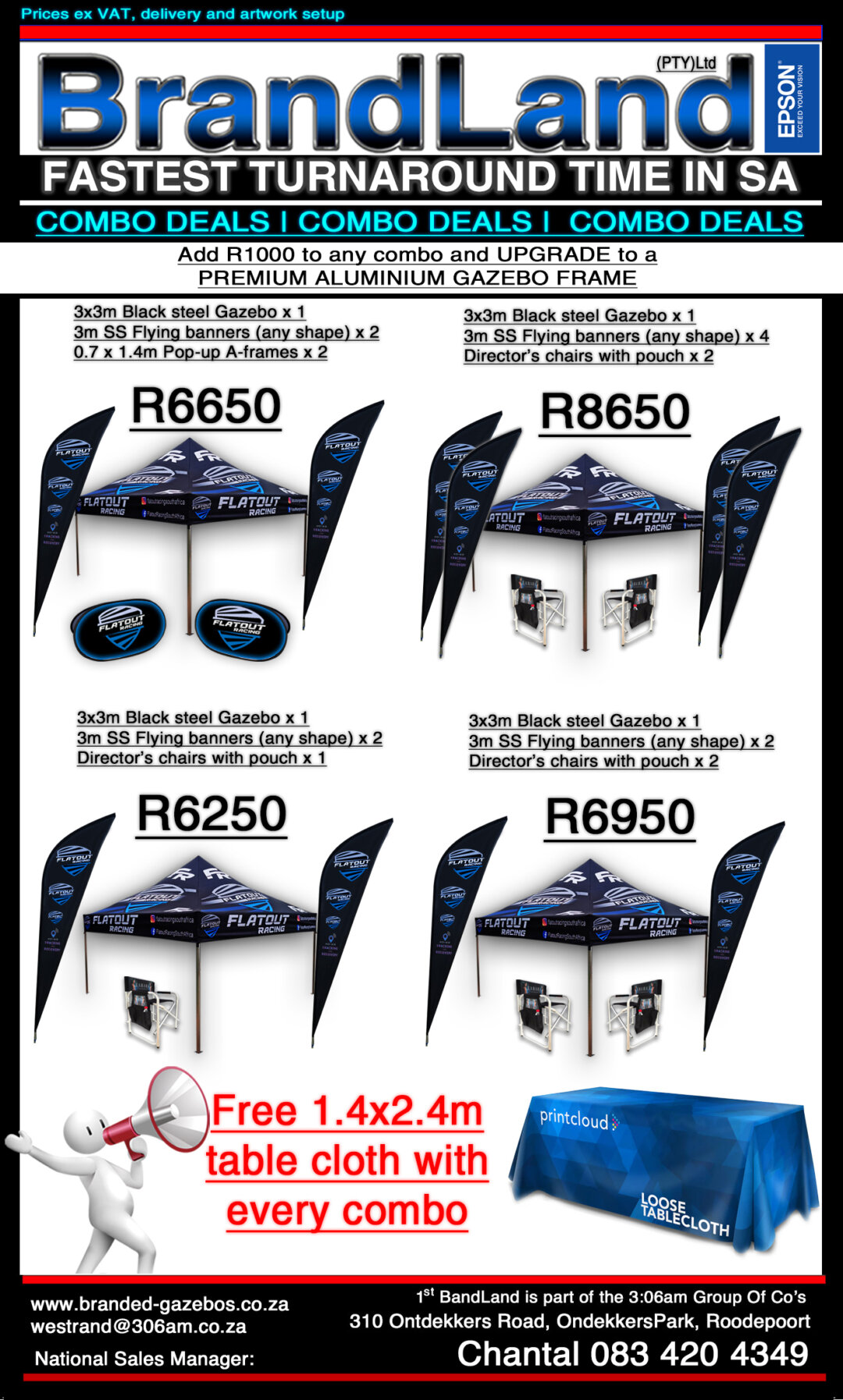 Gazebo combo deals tailor made to suit your event needs. Many  gazebo combo deals to choose from so buy a banner and gazebo combo deal from us and get a free table cloth